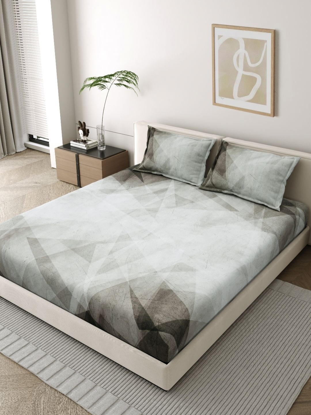 EverHOME Grey Geometric Printed 210 TC Pure Cotton King Bedsheet Set 2.74cm x 2.74cm
EverHOME Grey Geometric Printed 210 TC Pure Cotton King Bedsheet Set 2.74cm x 2.74cm