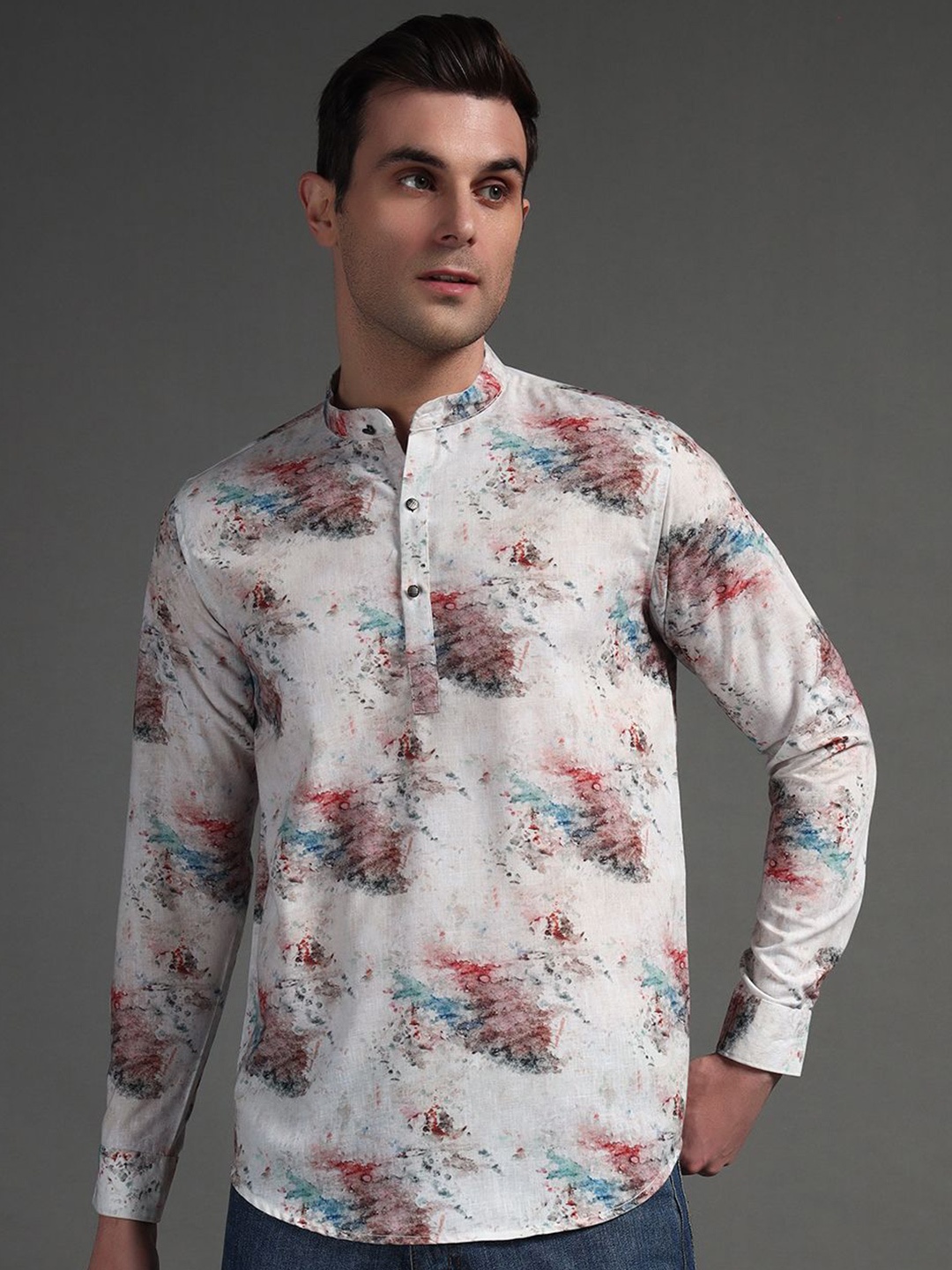SUI DHAGA Men India Slim Fit Band Collar Abstract Printed Cotton Casual Shirt, Off white
SUI DHAGA Men India Slim Fit Band Collar Abstract Printed Cotton Casual Shirt, Off white