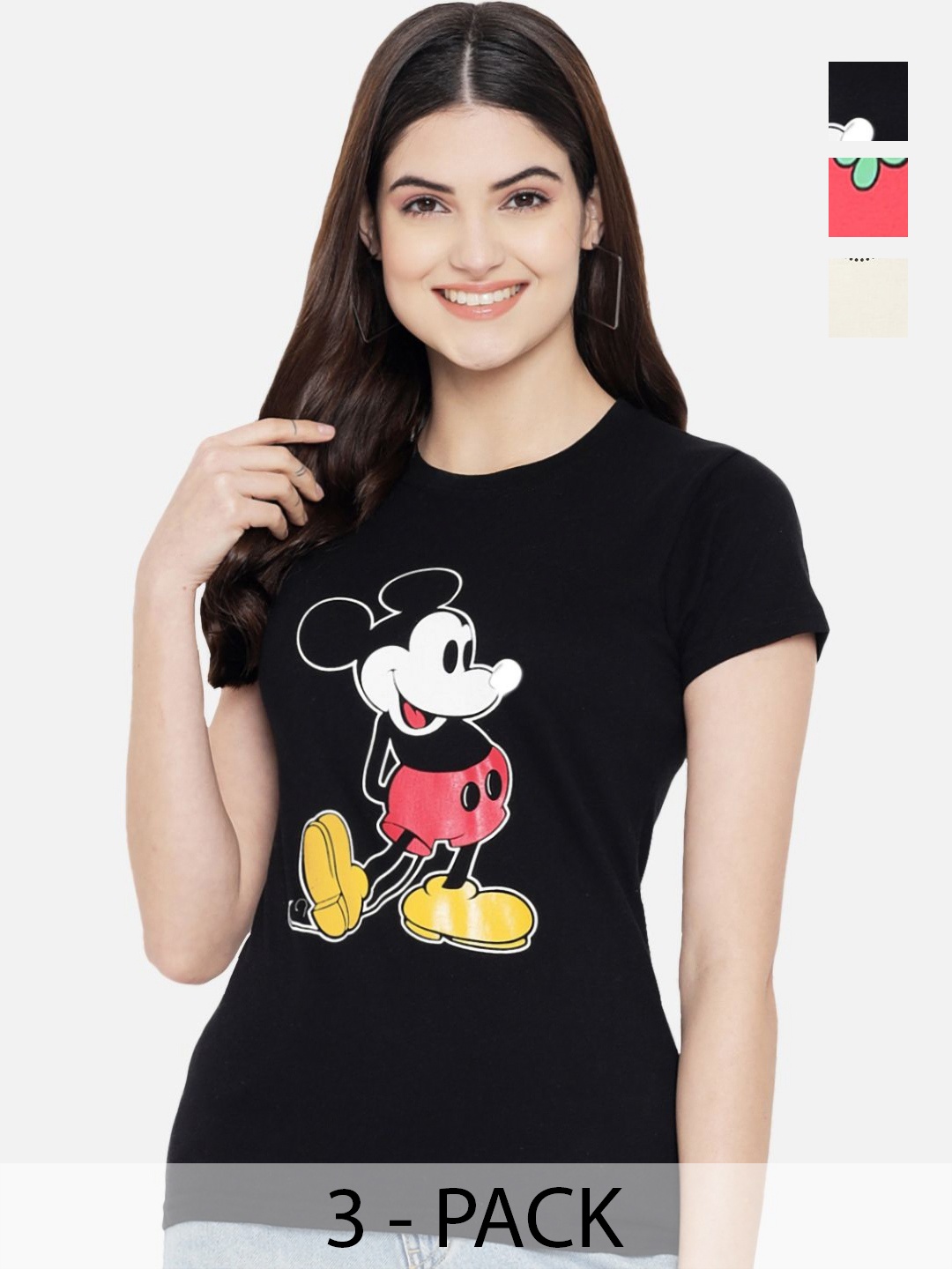 Dreambe Women Pack Of 3 Mickey Mouse Graphic Printed Round Neck Cotton T-shirts, Black
Dreambe Women Pack Of 3 Mickey Mouse Graphic Printed Round Neck Cotton T-shirts, Black