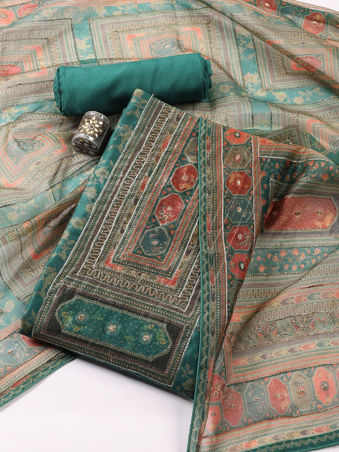 Meena Bazaar Ethnic Motifs Embroidered Art Silk Unstitched Dress Material, Sea green
Meena Bazaar Ethnic Motifs Embroidered Art Silk Unstitched Dress Material, Sea green