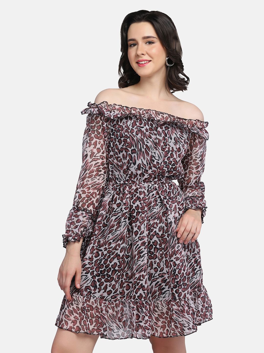 DIMPY GARMENTS Women Animal Print Off-Shoulder Puff Sleeve Georgette Fit & Flare Dress, White
DIMPY GARMENTS Women Animal Print Off-Shoulder Puff Sleeve Georgette Fit & Flare Dress, White