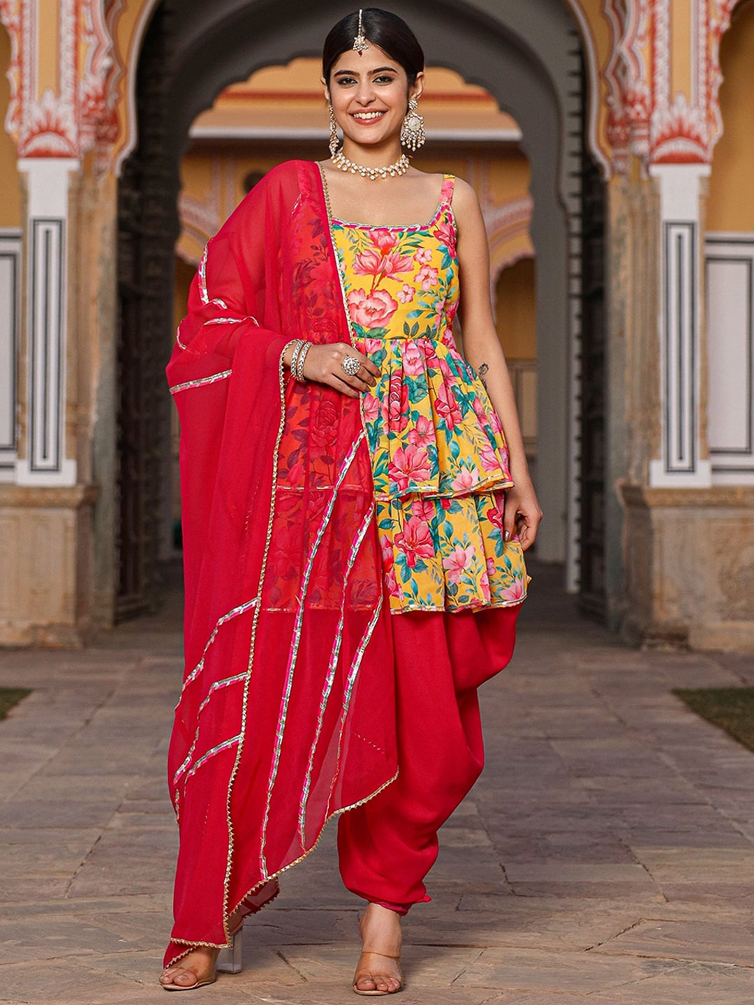 ASHEERA Floral Printed Shoulder Straps Gotta Patti Georgette Kurti With Patiala & Dupatta, Yellow
ASHEERA Floral Printed Shoulder Straps Gotta Patti Georgette Kurti With Patiala & Dupatta, Yellow
