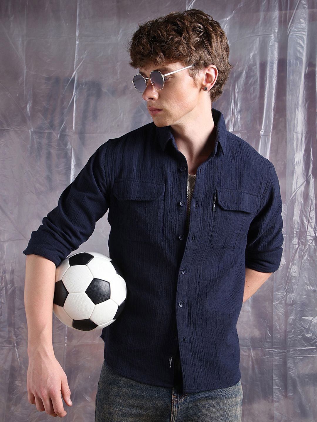 Hubberholme Men Comfort Fit Spread Collar Textured Cotton Casual Shirt, Navy blue
Hubberholme Men Comfort Fit Spread Collar Textured Cotton Casual Shirt, Navy blue