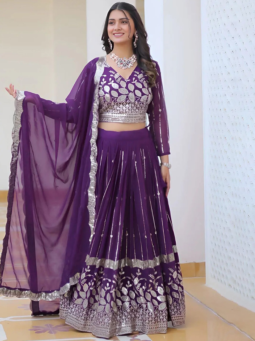 Kedar Fab Embroidered Georgette Semi-Stitched Lehenga & Unstitched Blouse With Dupatta, Purple
Kedar Fab Embroidered Georgette Semi-Stitched Lehenga & Unstitched Blouse With Dupatta, Purple