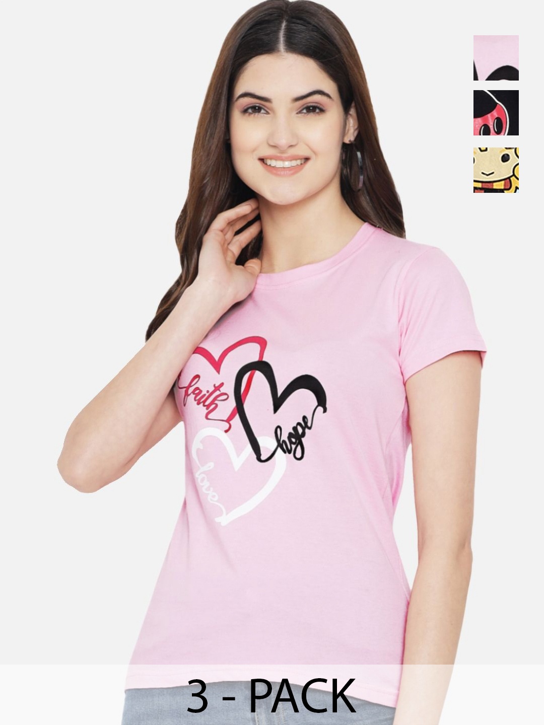 Dreambe Women Pack Of 3 Mickey Mouse Graphic Printed Round Neck Cotton T-shirts, Pink
Dreambe Women Pack Of 3 Mickey Mouse Graphic Printed Round Neck Cotton T-shirts, Pink