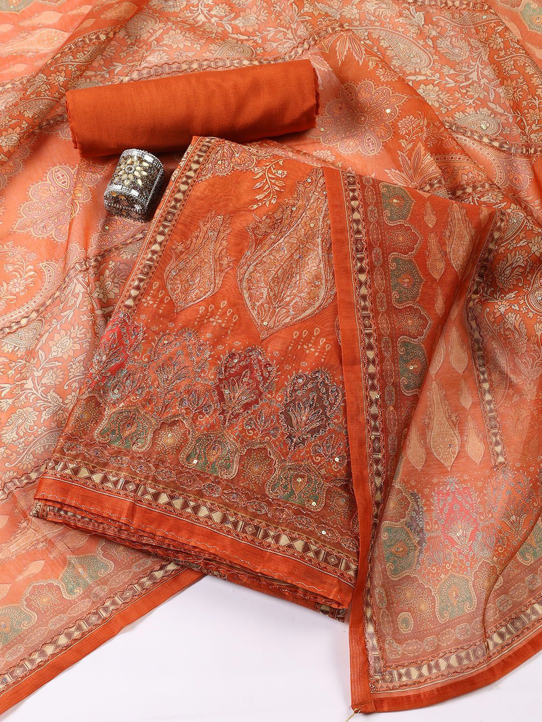 Meena Bazaar Ethnic Motifs Printed Sequinned Chanderi Unstitched Dress Material, Rust
Meena Bazaar Ethnic Motifs Printed Sequinned Chanderi Unstitched Dress Material, Rust