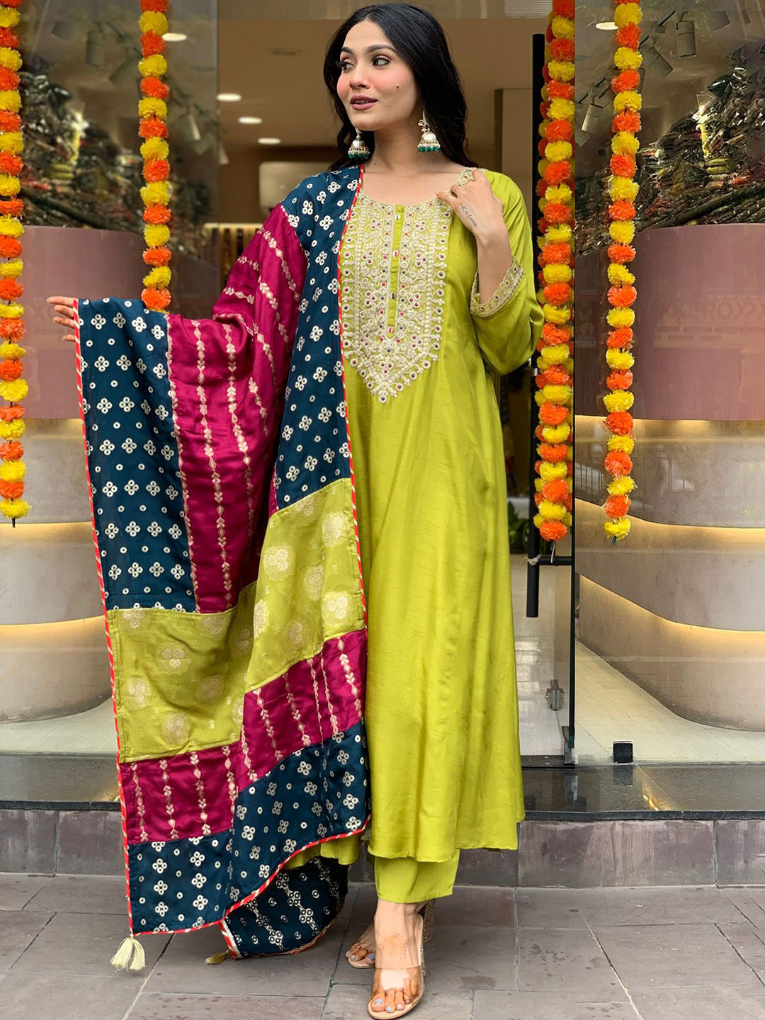 Anni Designer Geometric Yoke Design Mirror Work A-Line Kurta With Trousers And Dupatta, Green
Anni Designer Geometric Yoke Design Mirror Work A-Line Kurta With Trousers And Dupatta, Green