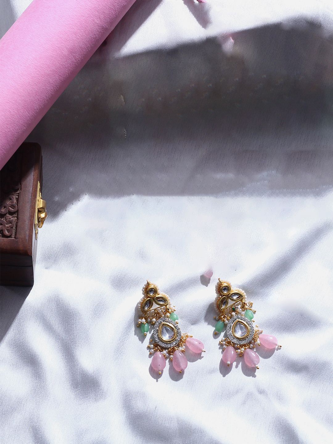 DUGRISTYLE Gold-Plated Artificial Stones Studded & Beaded Contemporary Drop Earrings, Pink
DUGRISTYLE Gold-Plated Artificial Stones Studded & Beaded Contemporary Drop Earrings, Pink