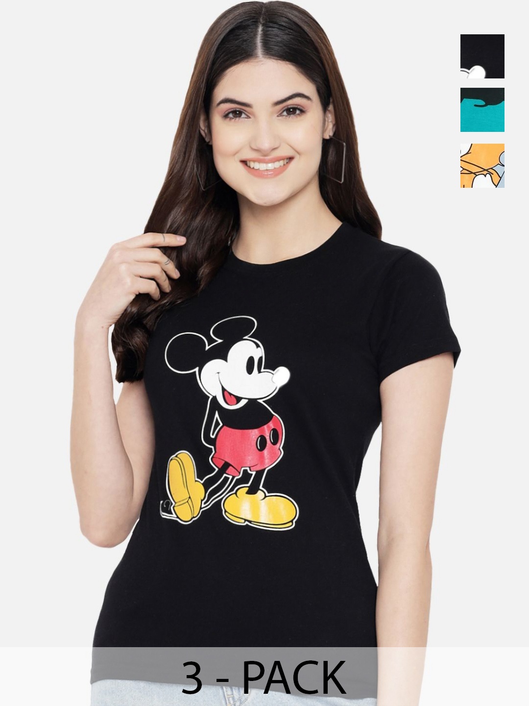 Dreambe Women Pack Of 3 Mickey Mouse Graphic Printed Round Neck Cotton T-shirts, Black
Dreambe Women Pack Of 3 Mickey Mouse Graphic Printed Round Neck Cotton T-shirts, Black