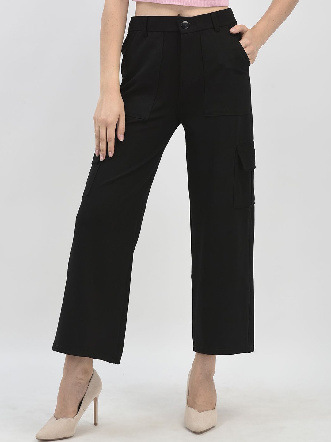 FNOCKS Women Organic Cotton Relaxed Straight Leg Flared High-Rise Cargos Trousers, Black
FNOCKS Women Organic Cotton Relaxed Straight Leg Flared High-Rise Cargos Trousers, Black