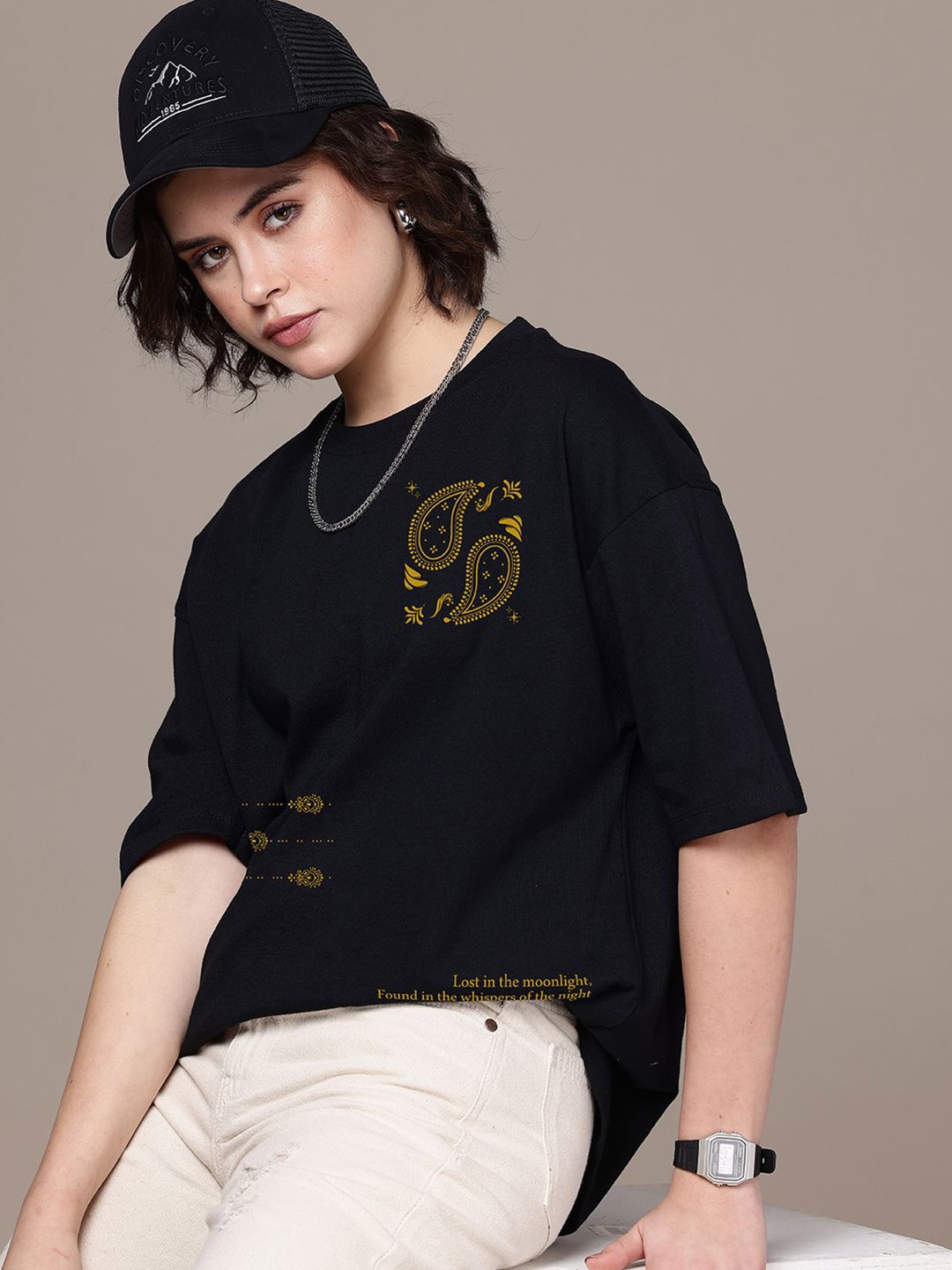 The Roadster Lifestyle Co. Women Graphic Printed Round Neck Cotton Oversized T-shirt, Black
The Roadster Lifestyle Co. Women Graphic Printed Round Neck Cotton Oversized T-shirt, Black
