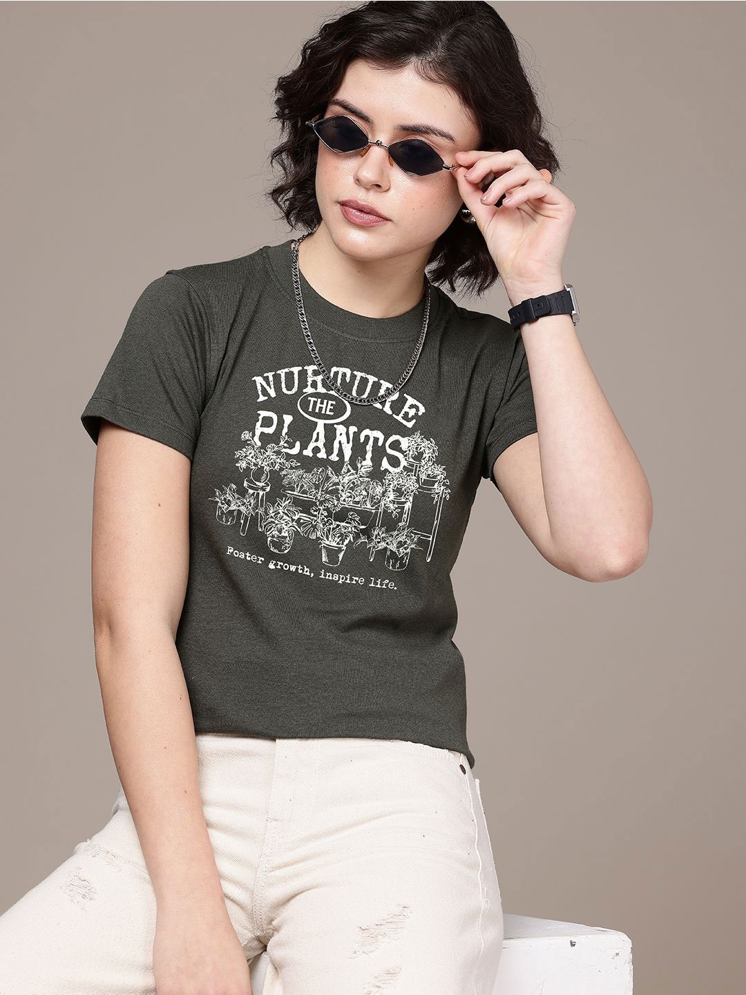 The Roadster Lifestyle Co. Women Regular Fit Graphic Printed Round Neck Cotton T-shirt, Olive
The Roadster Lifestyle Co. Women Regular Fit Graphic Printed Round Neck Cotton T-shirt, Olive