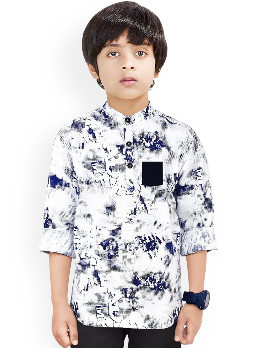 MADE IN THE SHADE Boys Abstract Printed Mandarin Collar Pure Cotton Short Kurta, White
MADE IN THE SHADE Boys Abstract Printed Mandarin Collar Pure Cotton Short Kurta, White