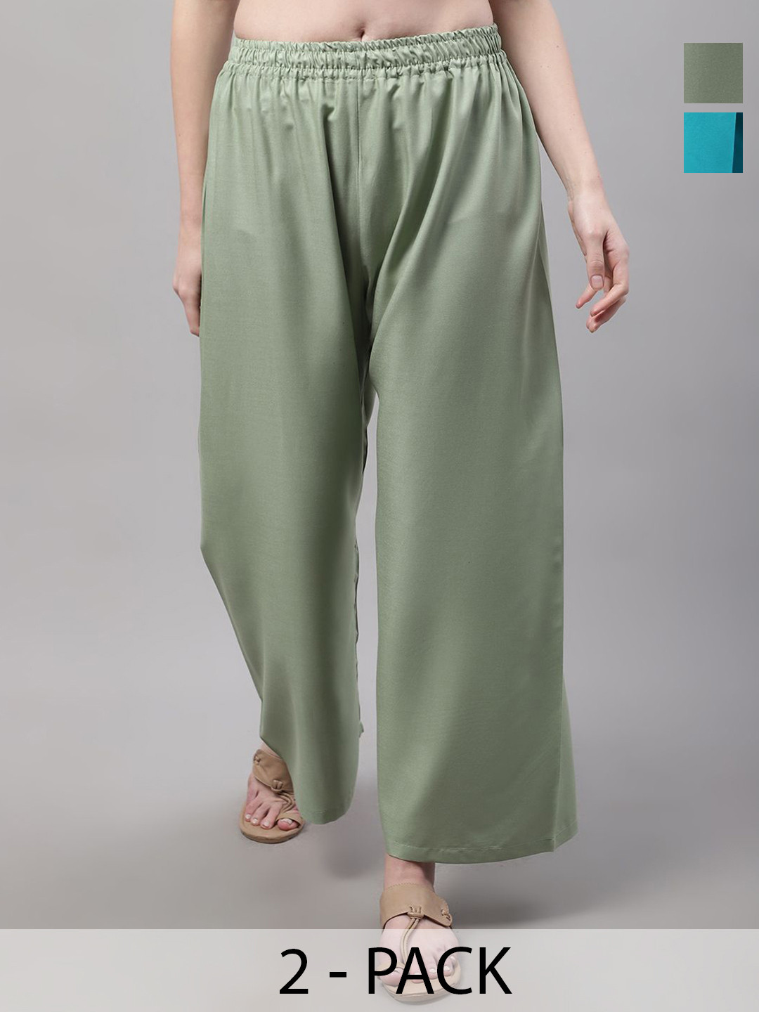 Valles365 by S.C. Women 2 Flared Ethnic Palazzos, Green 
Valles365 by S.C. Women 2 Flared Ethnic Palazzos, Green
