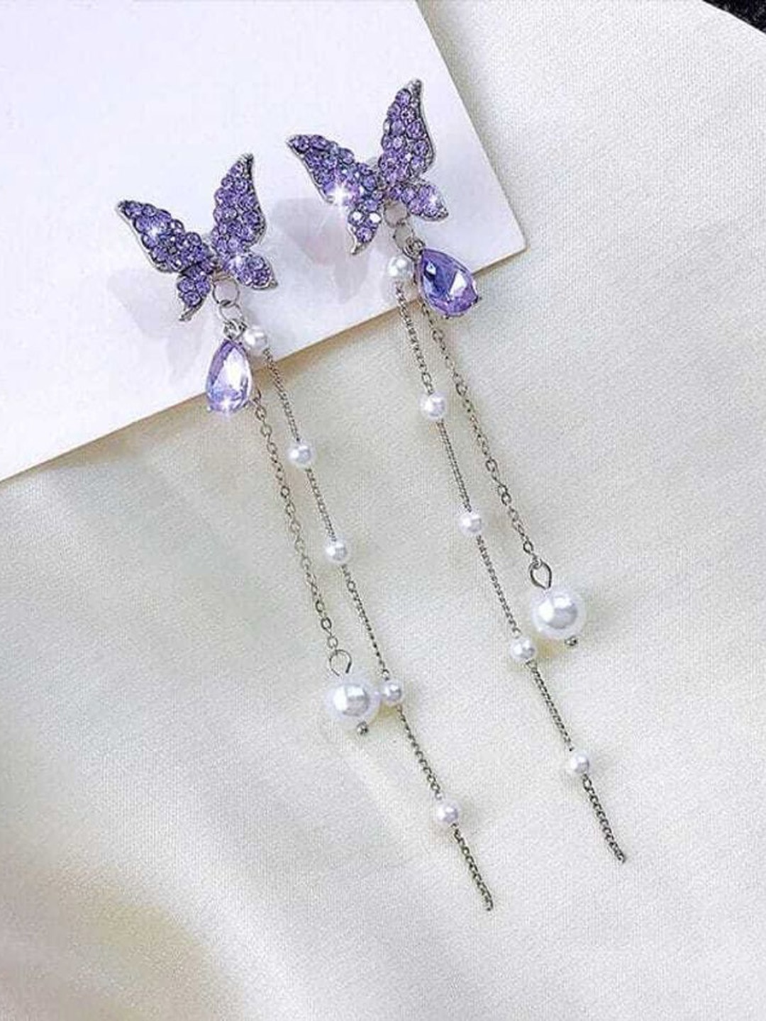 Celestique Korean Artificial Stones Studded And Beaded Contemporary Shaped Drop Earrings, Purple
Celestique Korean Artificial Stones Studded And Beaded Contemporary Shaped Drop Earrings, Purple