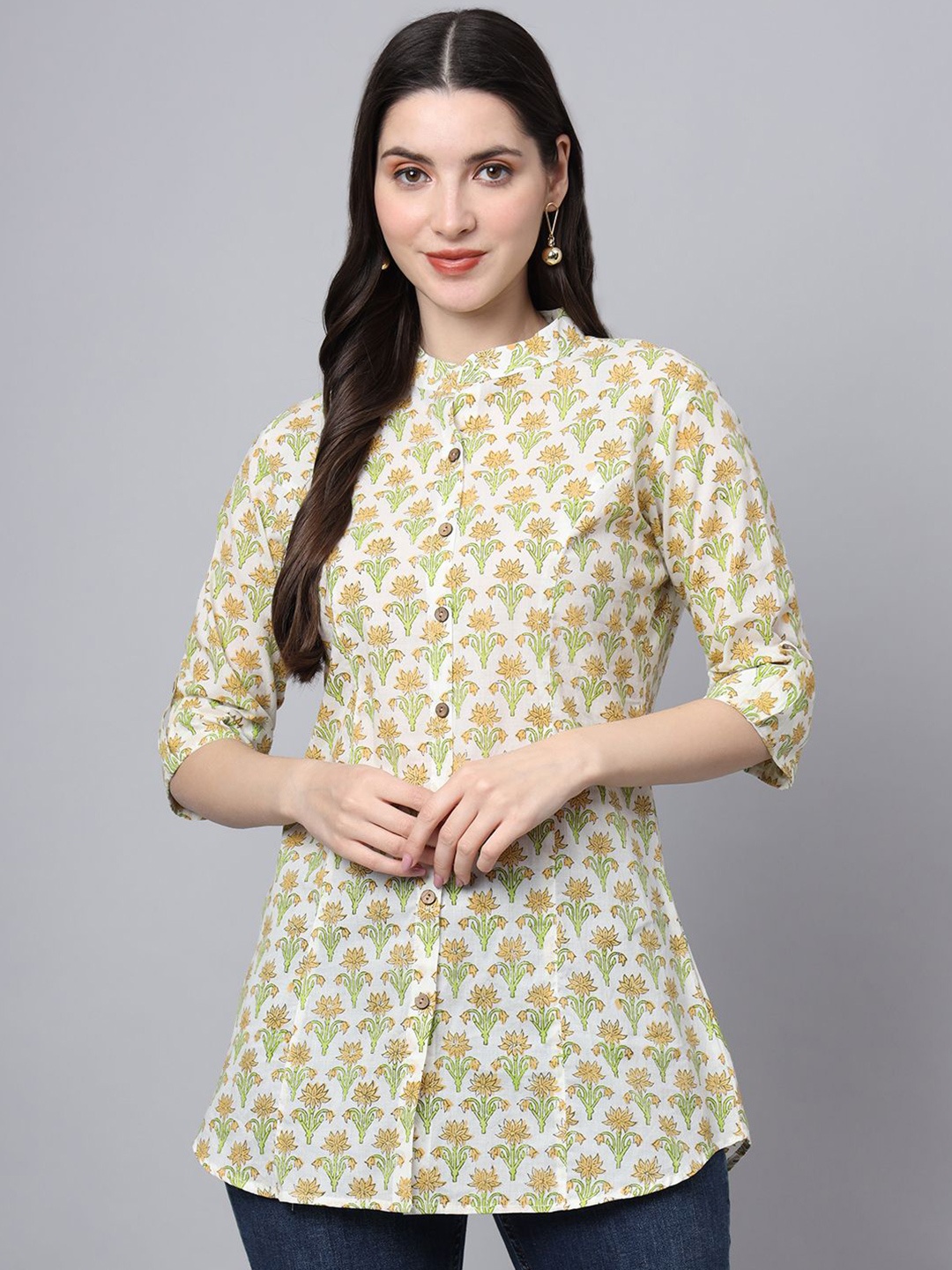 BAESD Women Floral Printed Mandarin Collar Roll-Up Sleeves Shirt Style Longline Cotton Top, Cream
BAESD Women Floral Printed Mandarin Collar Roll-Up Sleeves Shirt Style Longline Cotton Top, Cream