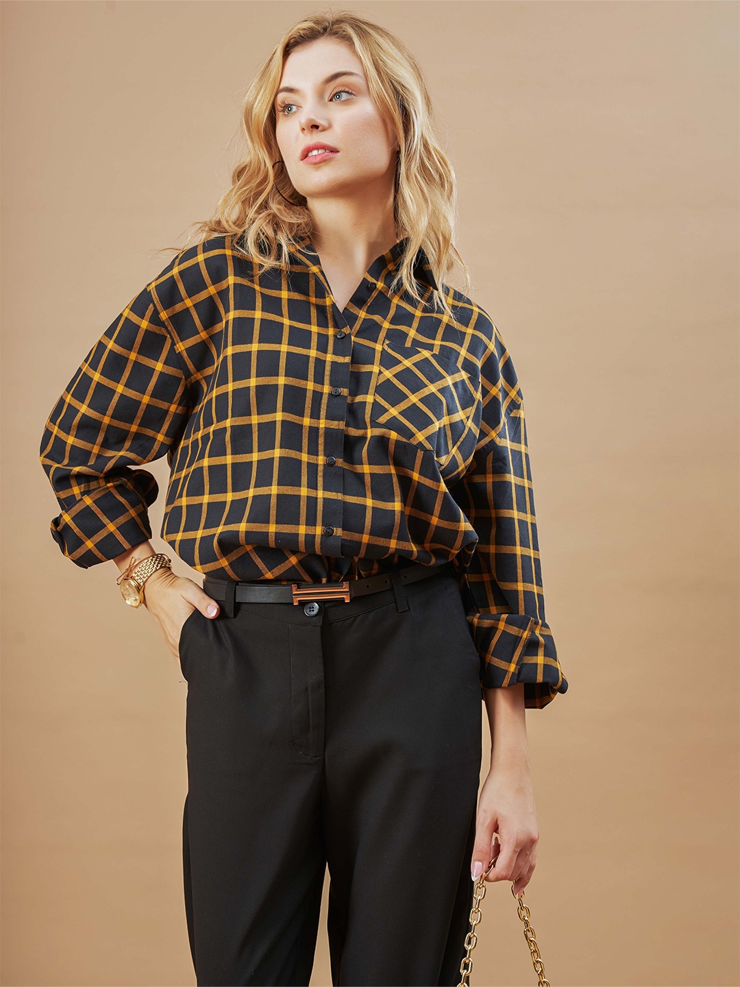 Gazillion Women Original Oversized Fit Windowpane Checked Cotton Casual Shirt, Black
Gazillion Women Original Oversized Fit Windowpane Checked Cotton Casual Shirt, Black