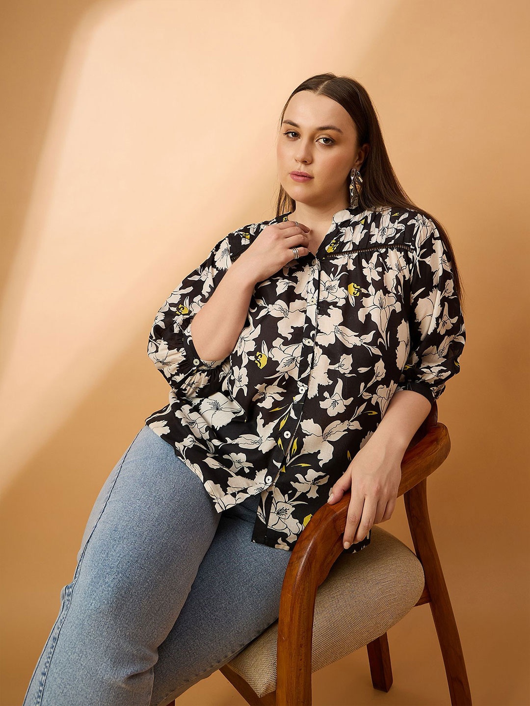 all about you Plus Size Floral Printed Mandarin Collar Puff Sleeve Shirt Style Top, Black
all about you Plus Size Floral Printed Mandarin Collar Puff Sleeve Shirt Style Top, Black