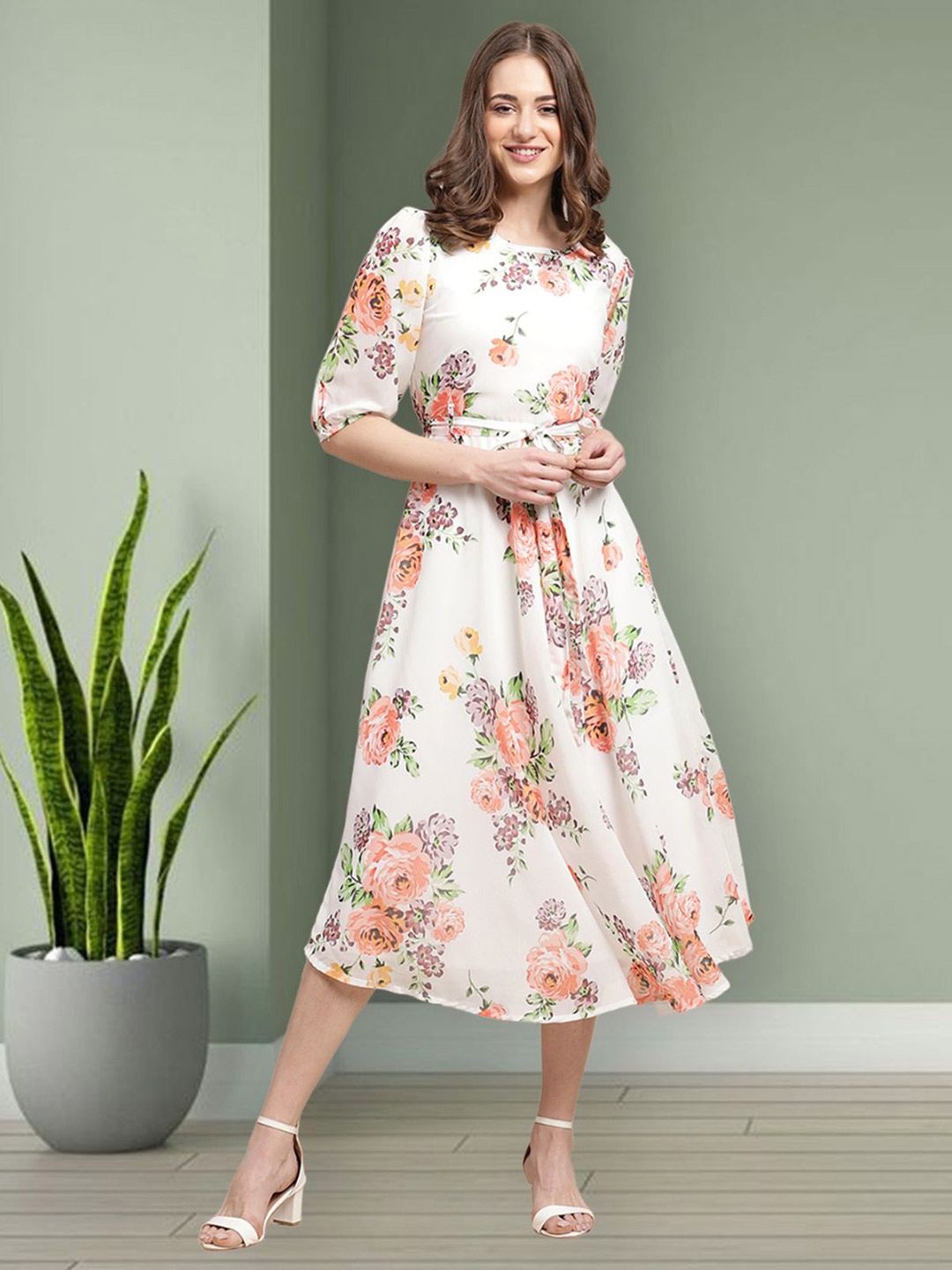 Mast & Harbour Women Floral Printed Puff Sleeve Fit & Flare Midi Dress With Belt, Off white
Mast & Harbour Women Floral Printed Puff Sleeve Fit & Flare Midi Dress With Belt, Off white