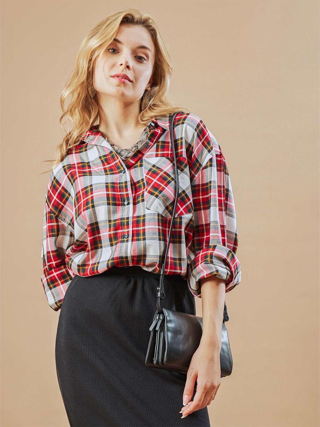 Gazillion Women Original Oversized Fit Spread Collar Tartan Checked Cotton Casual Shirt, Red
Gazillion Women Original Oversized Fit Spread Collar Tartan Checked Cotton Casual Shirt, Red
