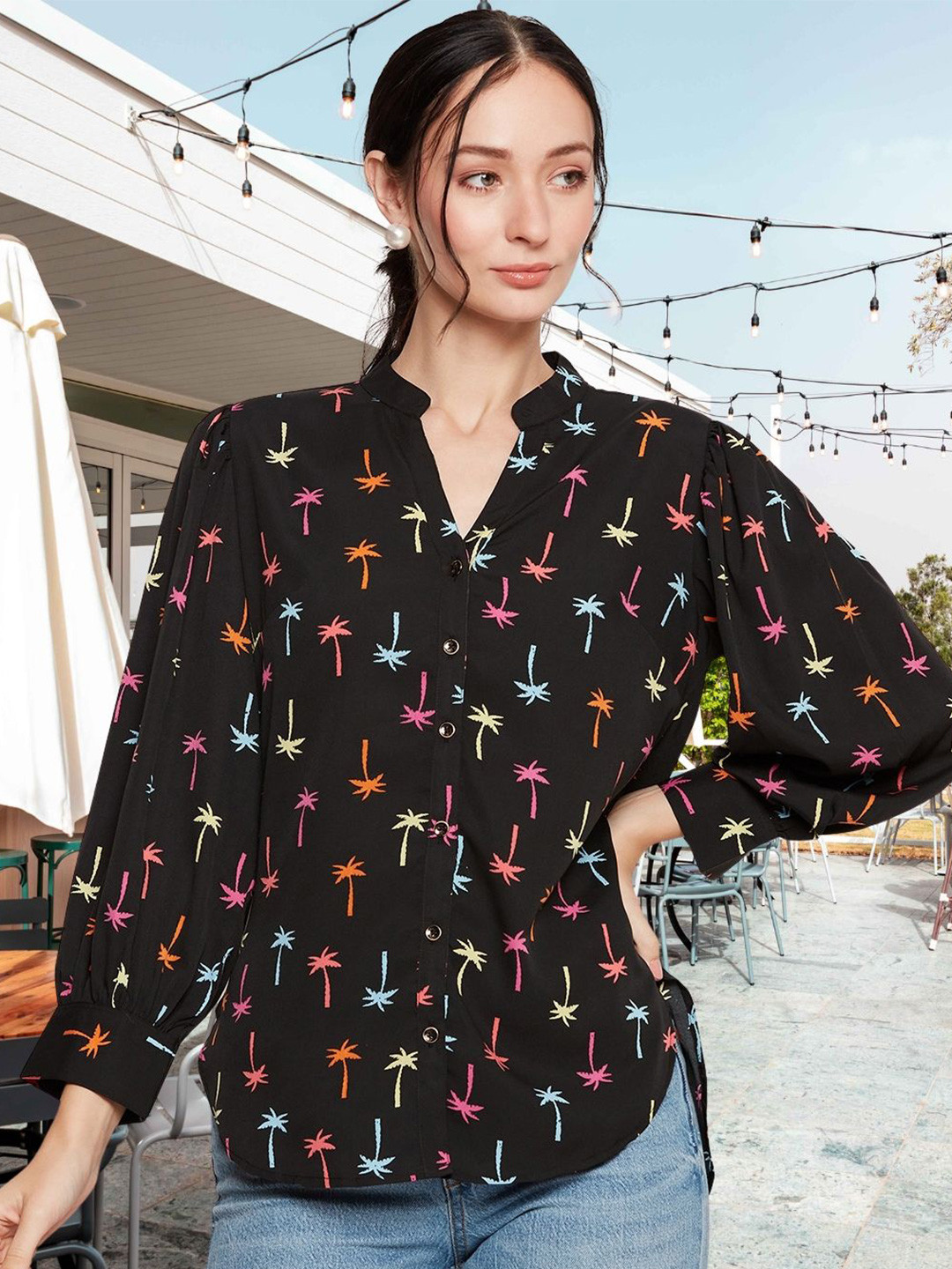DressBerry Women Classic Fit Mandarin Collar Floral Printed Casual Shirt, Black
DressBerry Women Classic Fit Mandarin Collar Floral Printed Casual Shirt, Black