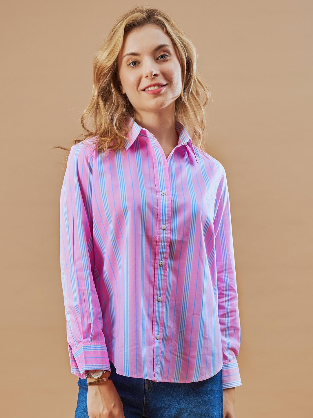Gazillion Women Original Relaxed Fit Spread Collar Vertical Striped Cotton Casual Shirt, Pink
Gazillion Women Original Relaxed Fit Spread Collar Vertical Striped Cotton Casual Shirt, Pink