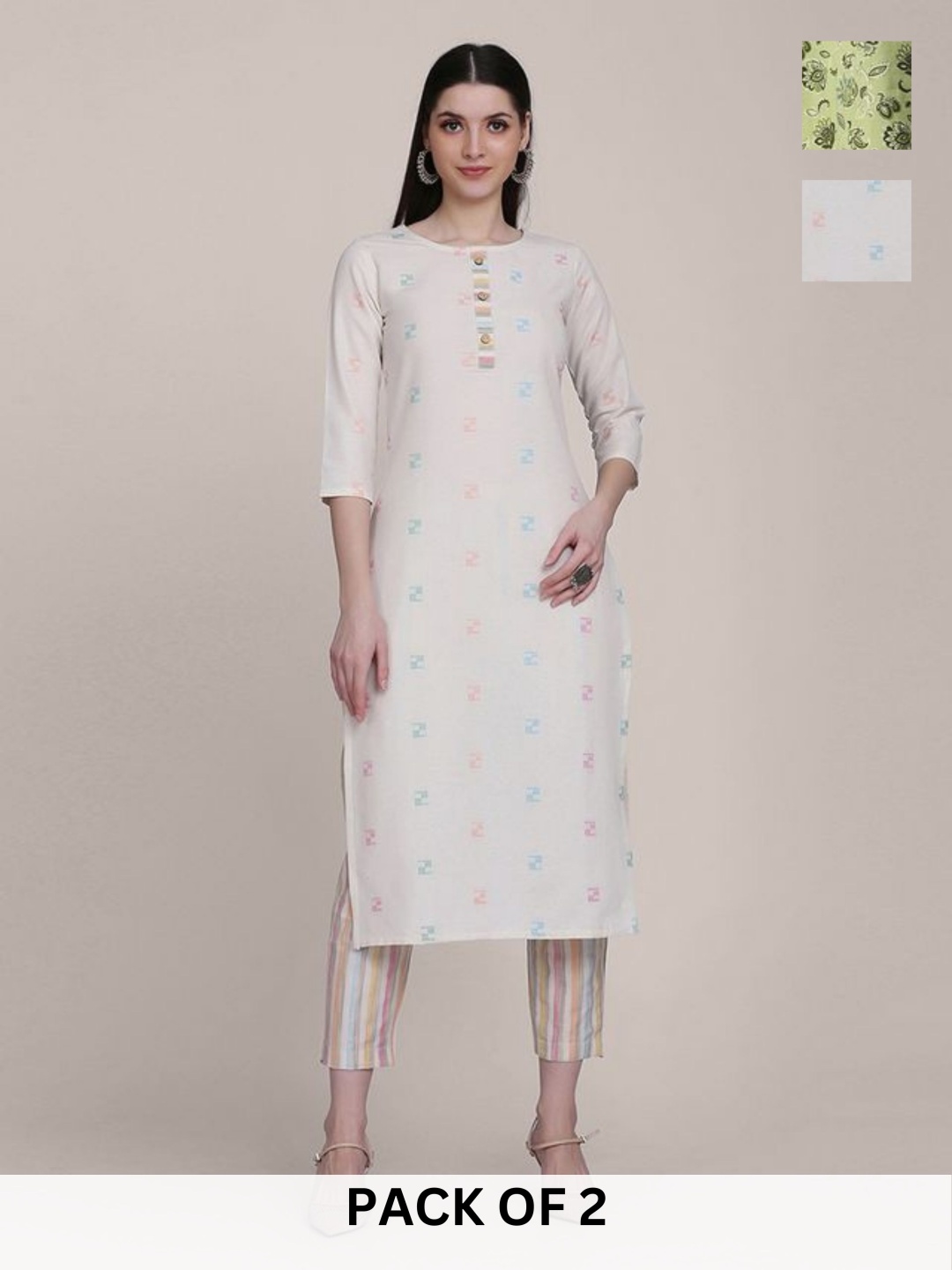 KALINI Geometric Woven Design Printed Round Neck Kurta With Trouser, White
KALINI Geometric Woven Design Printed Round Neck Kurta With Trouser, White
