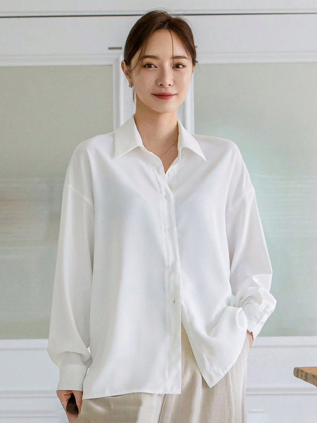 NANCHI Women Comfort Relaxed Fit Spread Collar Solid Cotton Casual Shirt, White
NANCHI Women Comfort Relaxed Fit Spread Collar Solid Cotton Casual Shirt, White