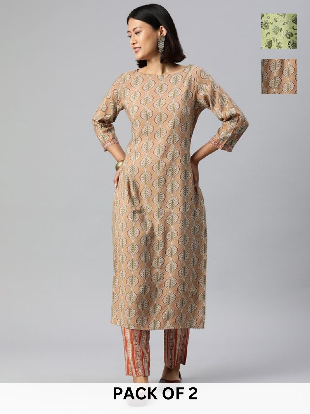 KALINI Selection Of 2 Floral Printed Round Neck Straight Kurtas With Trousers, Brown
KALINI Selection Of 2 Floral Printed Round Neck Straight Kurtas With Trousers, Brown