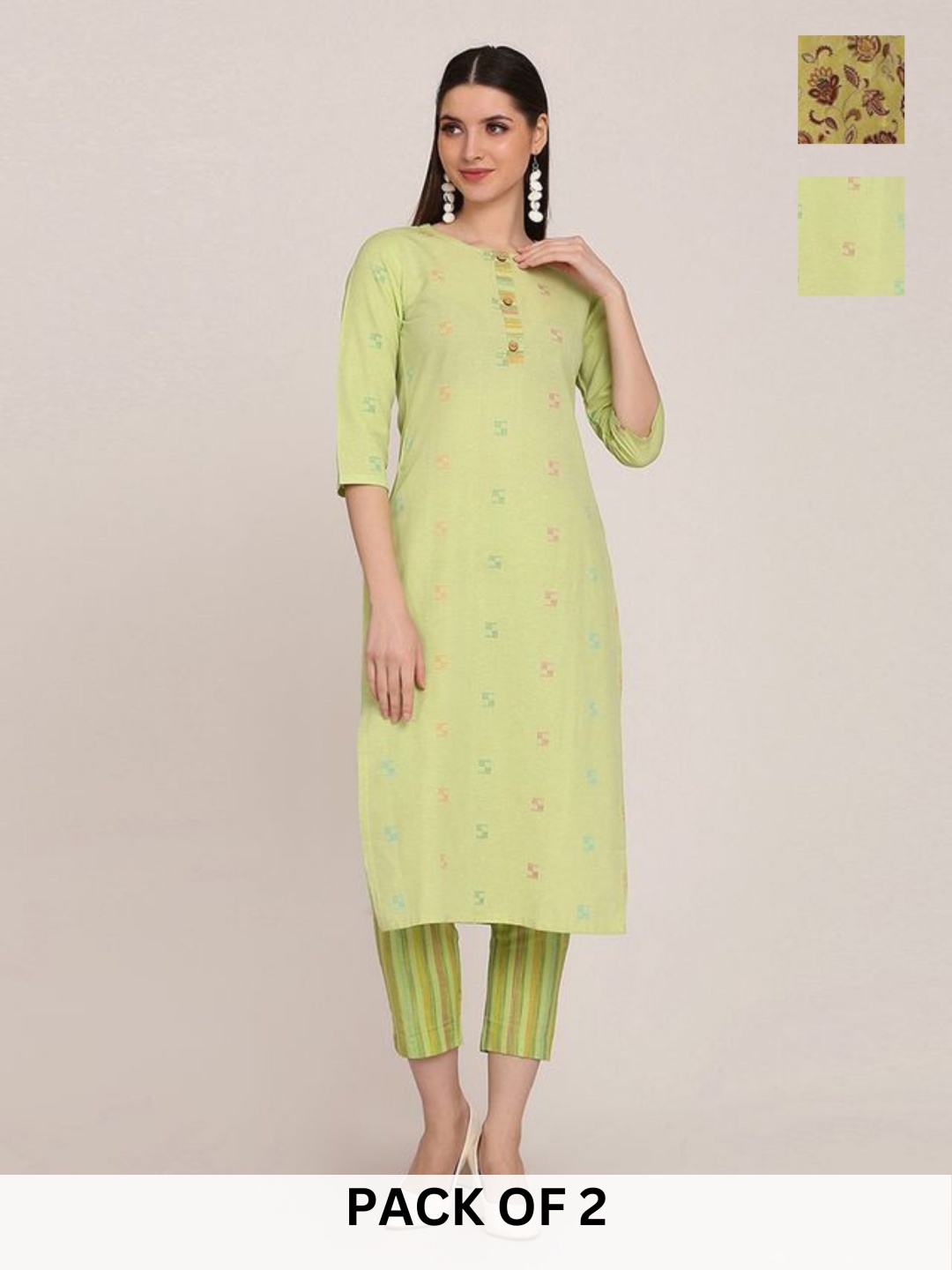 KALINI Selection Of 2 Abstract Printed Round Neck Straight Kurtas With Trousers, Sea green
KALINI Selection Of 2 Abstract Printed Round Neck Straight Kurtas With Trousers, Sea green