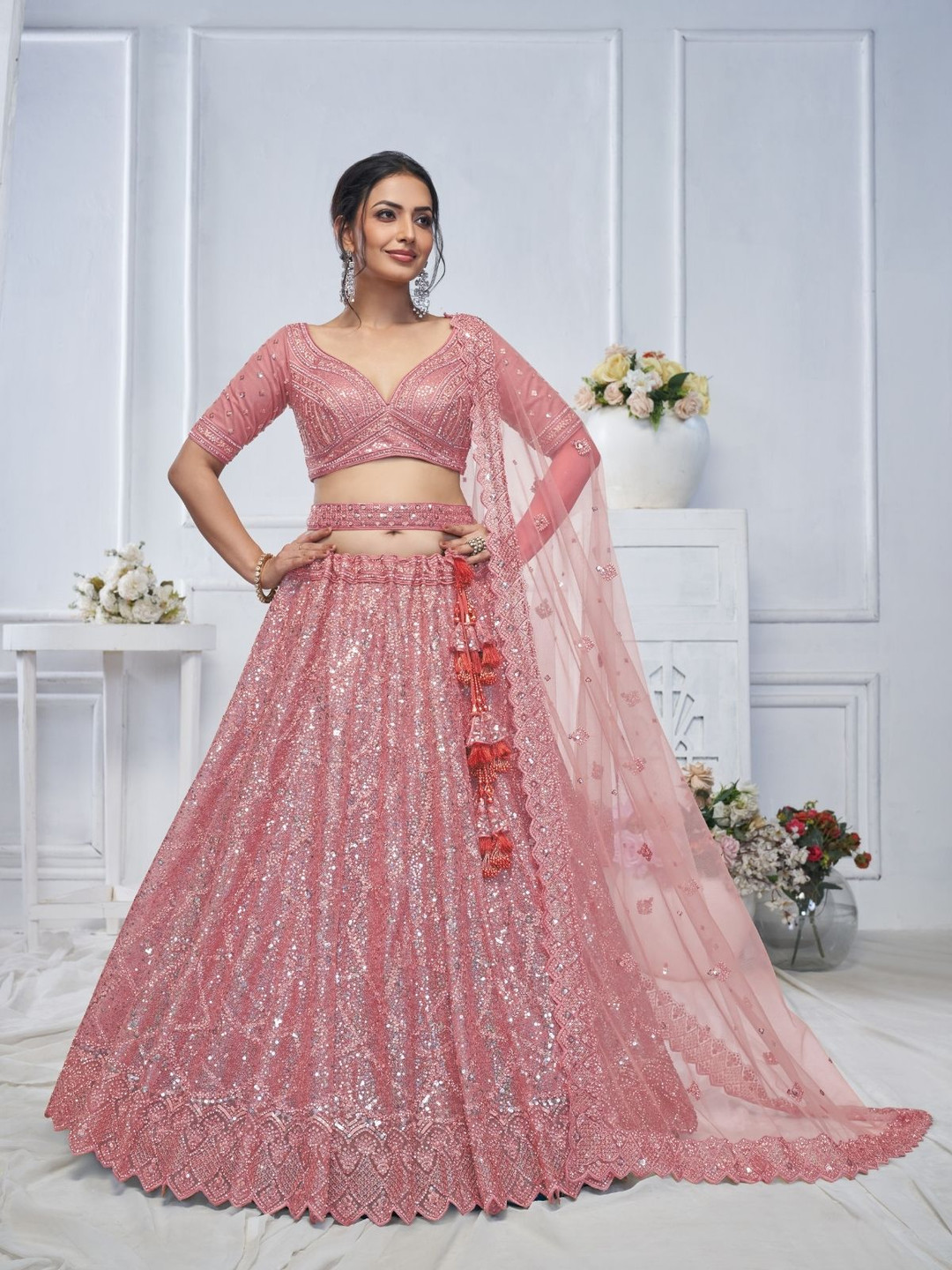 ODETTE Embellished Sequinned Semi-Stitched Lehenga & Unstitched Blouse With Dupatta, Pink
ODETTE Embellished Sequinned Semi-Stitched Lehenga & Unstitched Blouse With Dupatta, Pink