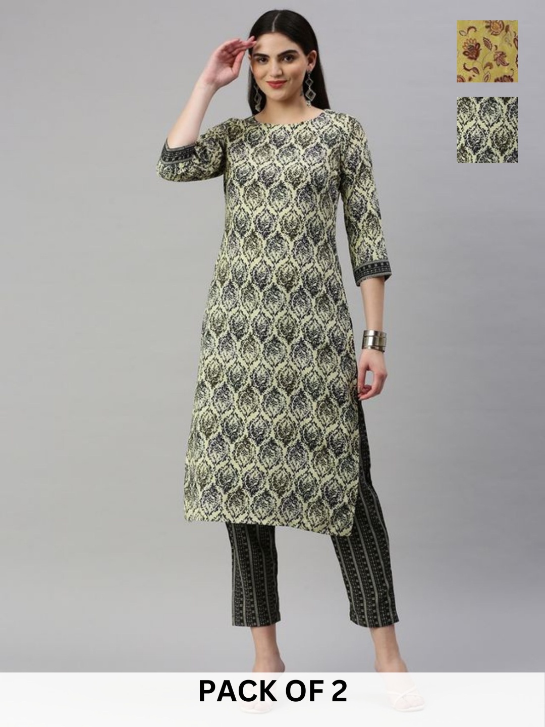 KALINI Selection Of 2 Ethnic Motifs Printed Round Neck Straight Kurta With Trouser, Cream
KALINI Selection Of 2 Ethnic Motifs Printed Round Neck Straight Kurta With Trouser, Cream