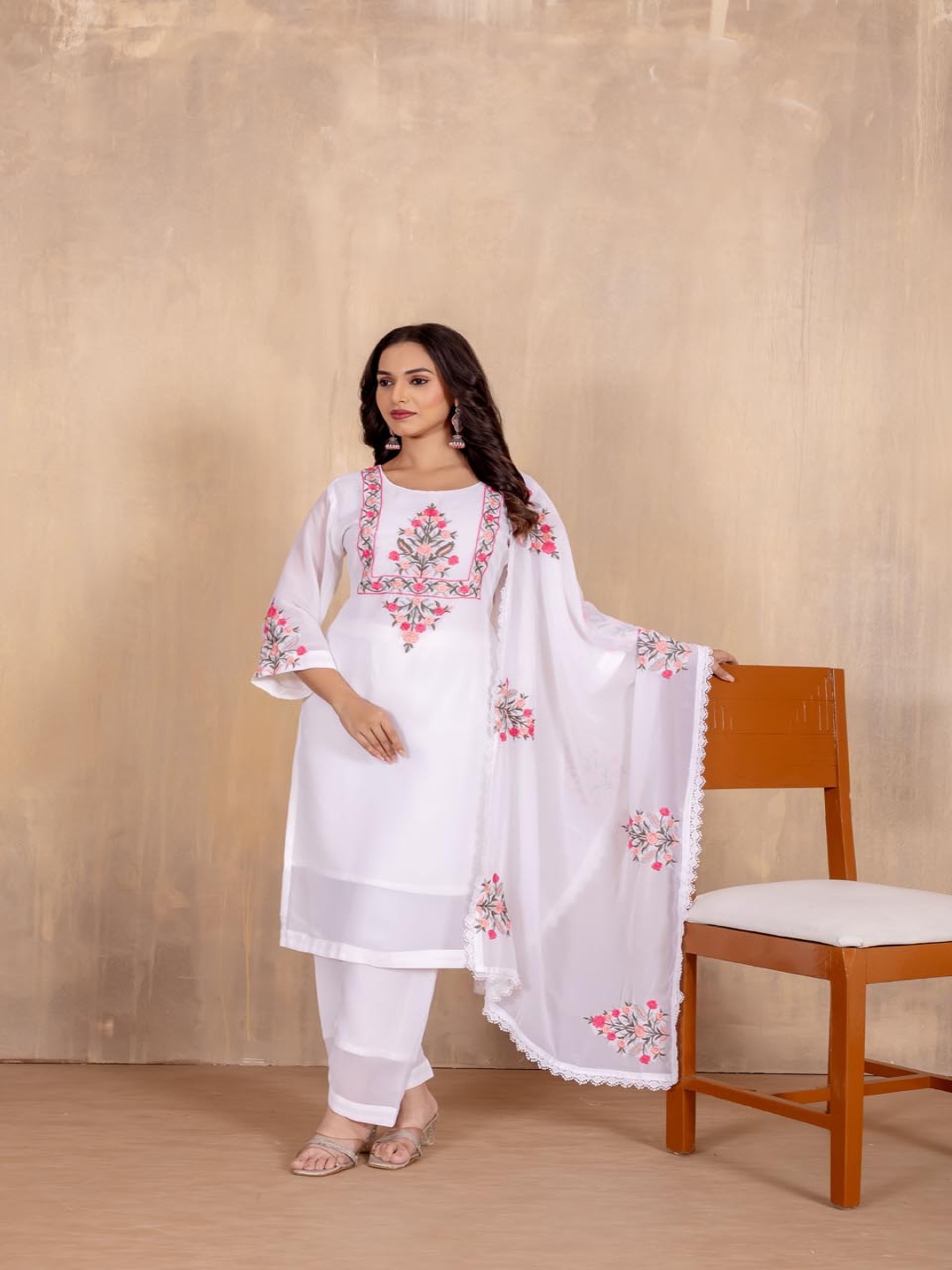 Sanwariya Silk Floral Yoke Design Thread Work Georgette Kurta With Trouser & Dupatta, White
Sanwariya Silk Floral Yoke Design Thread Work Georgette Kurta With Trouser & Dupatta, White
