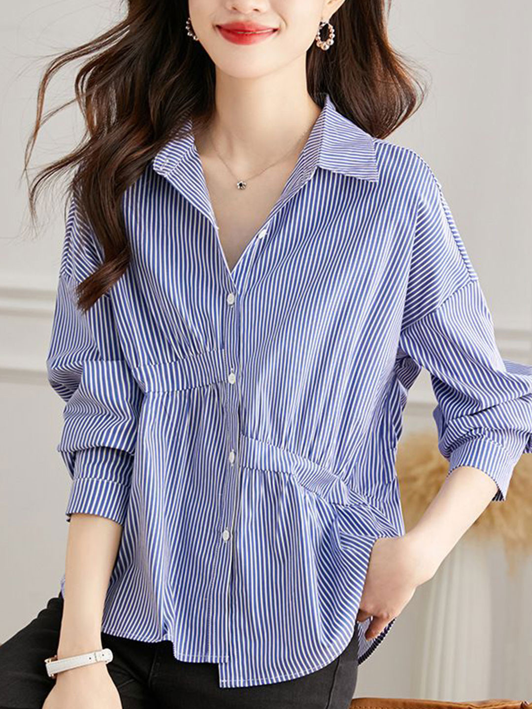 StyleCast Women Striped Long Sleeves Cotton Oversized Shirt, Blue
StyleCast Women Striped Long Sleeves Cotton Oversized Shirt, Blue