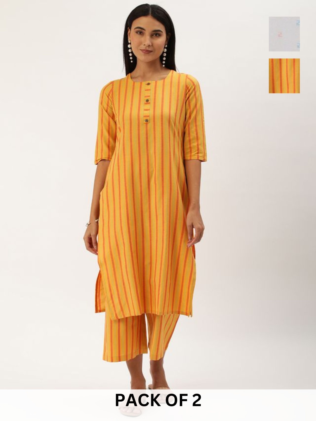 KALINI Selection Of 2 Chevron Printed Round Neck Straight Kurta With Trousers, Yellow
KALINI Selection Of 2 Chevron Printed Round Neck Straight Kurta With Trousers, Yellow