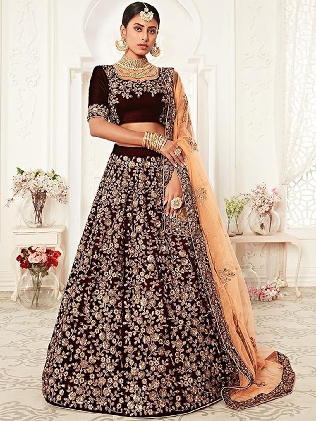 Trendmalls Embroidered Sequinned Semi-Stitched Lehenga & Unstitched Blouse With Dupatta, Maroon
Trendmalls Embroidered Sequinned Semi-Stitched Lehenga & Unstitched Blouse With Dupatta, Maroon