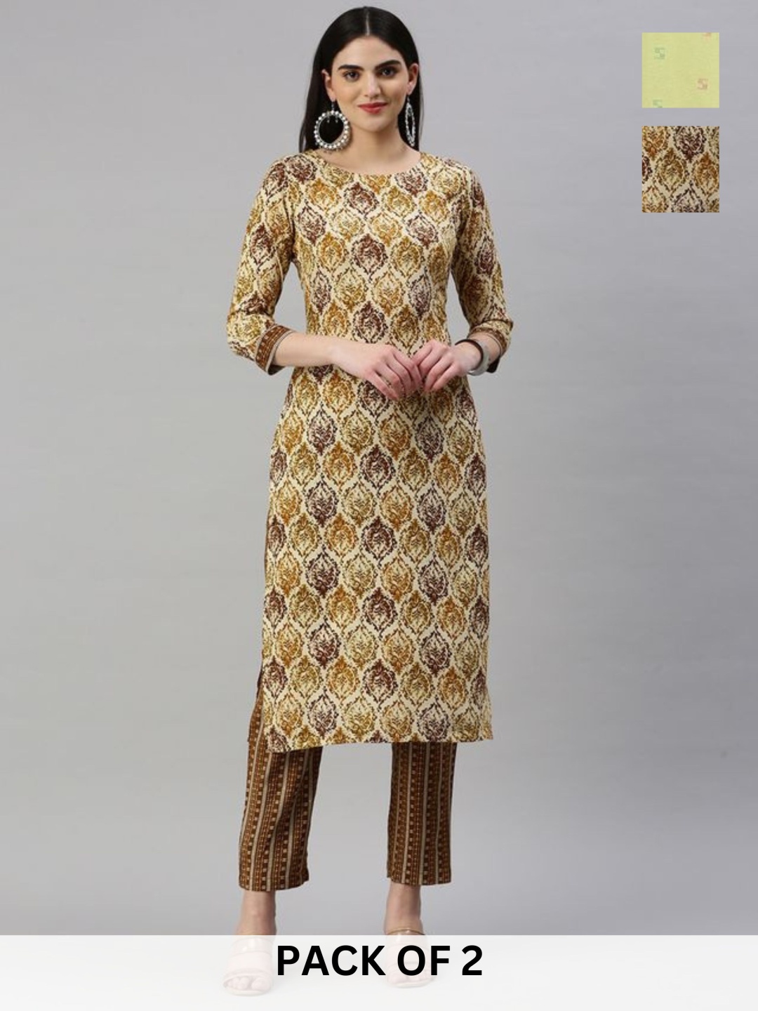 KALINI Selection Of 2 Ethnic Motifs Printed Round Neck Straight Kurta With Trouser, Cream
KALINI Selection Of 2 Ethnic Motifs Printed Round Neck Straight Kurta With Trouser, Cream