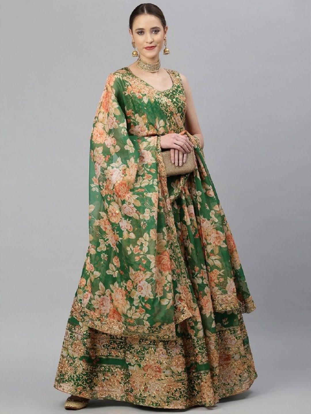 FABPIXEL Floral Embroidered Sequinned Semi-Stitched Lehenga & Unstitched Blouse Set, Green
FABPIXEL Floral Embroidered Sequinned Semi-Stitched Lehenga & Unstitched Blouse Set, Green