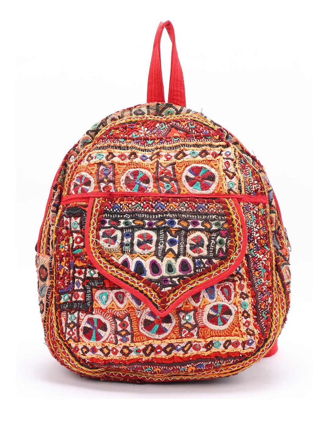 Exotic India Multicolor Antique Rabari Embroidered Kutch Backpack with Mirror Work, Red
Exotic India Multicolor Antique Rabari Embroidered Kutch Backpack with Mirror Work, Red