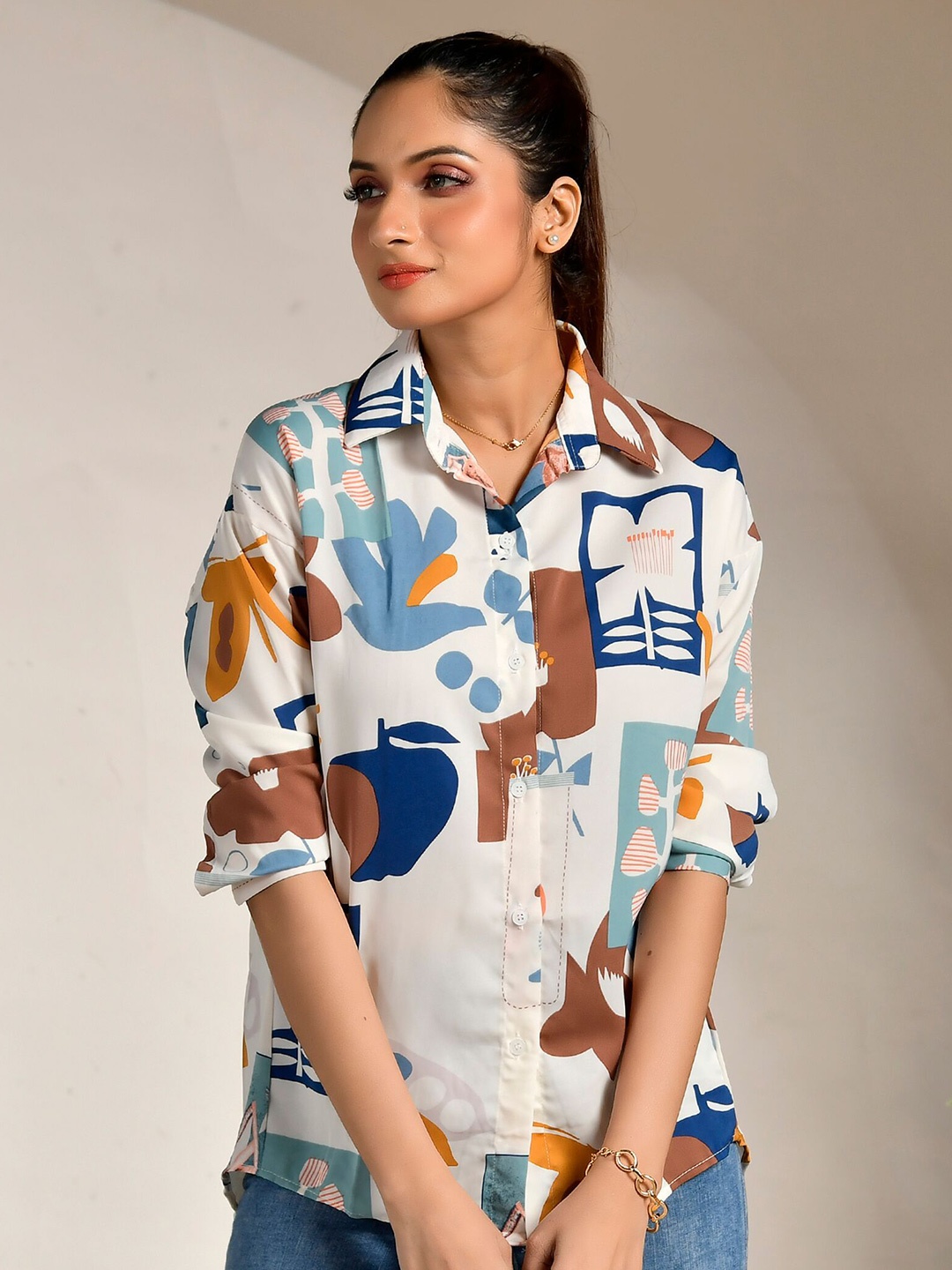 Unityshop Women Standard Fit Spread Collar Abstract Printed Casual Shirt, White
Unityshop Women Standard Fit Spread Collar Abstract Printed Casual Shirt, White