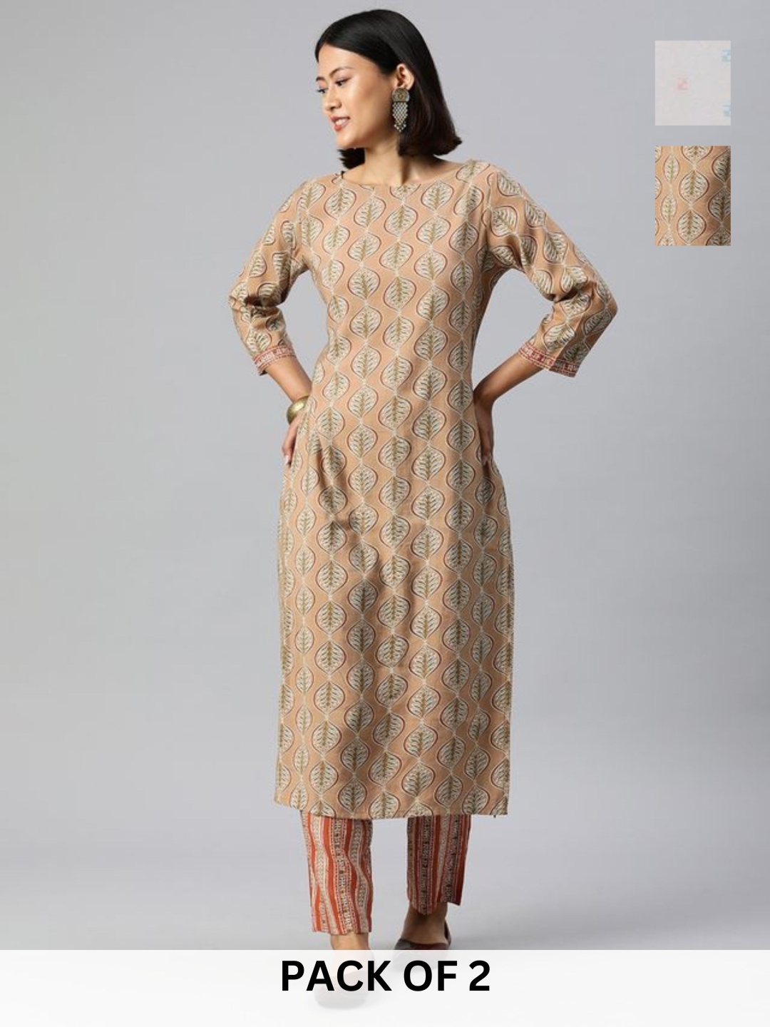 KALINI Selection Of 2 Ethnic Motifs Printed Round Neck Straight Kurta With Trouser, Brown
KALINI Selection Of 2 Ethnic Motifs Printed Round Neck Straight Kurta With Trouser, Brown