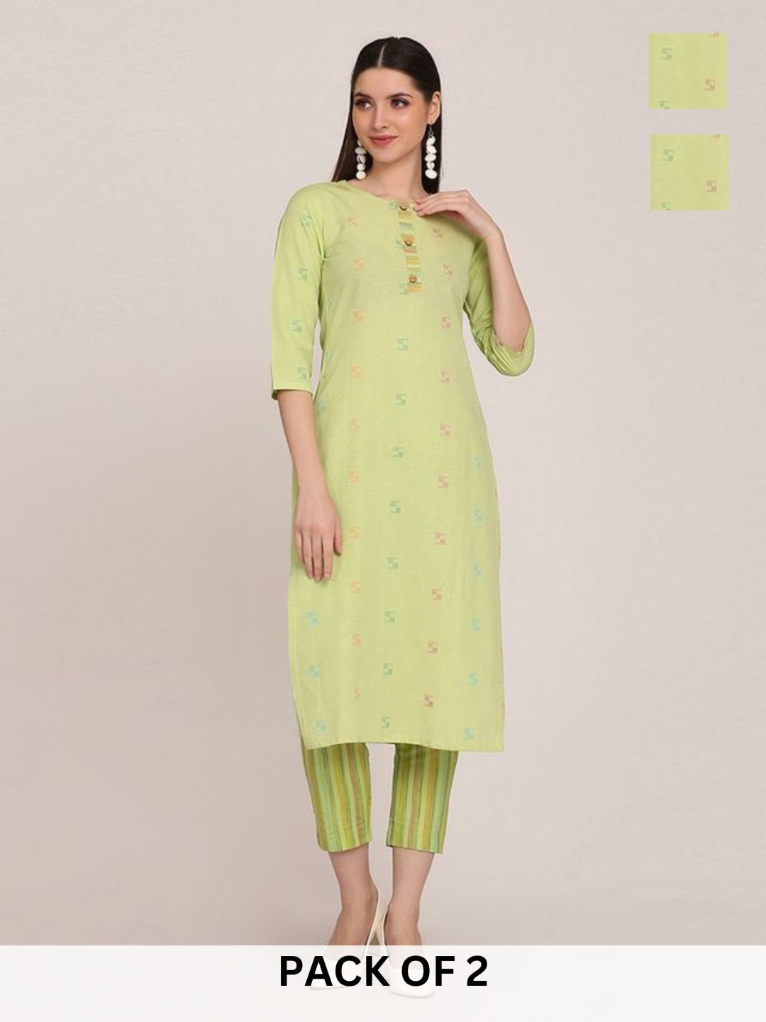 KALINI Selection Of 2 Abstract Printed Round Neck Straight Kurtas With Trousers, Sea green
KALINI Selection Of 2 Abstract Printed Round Neck Straight Kurtas With Trousers, Sea green