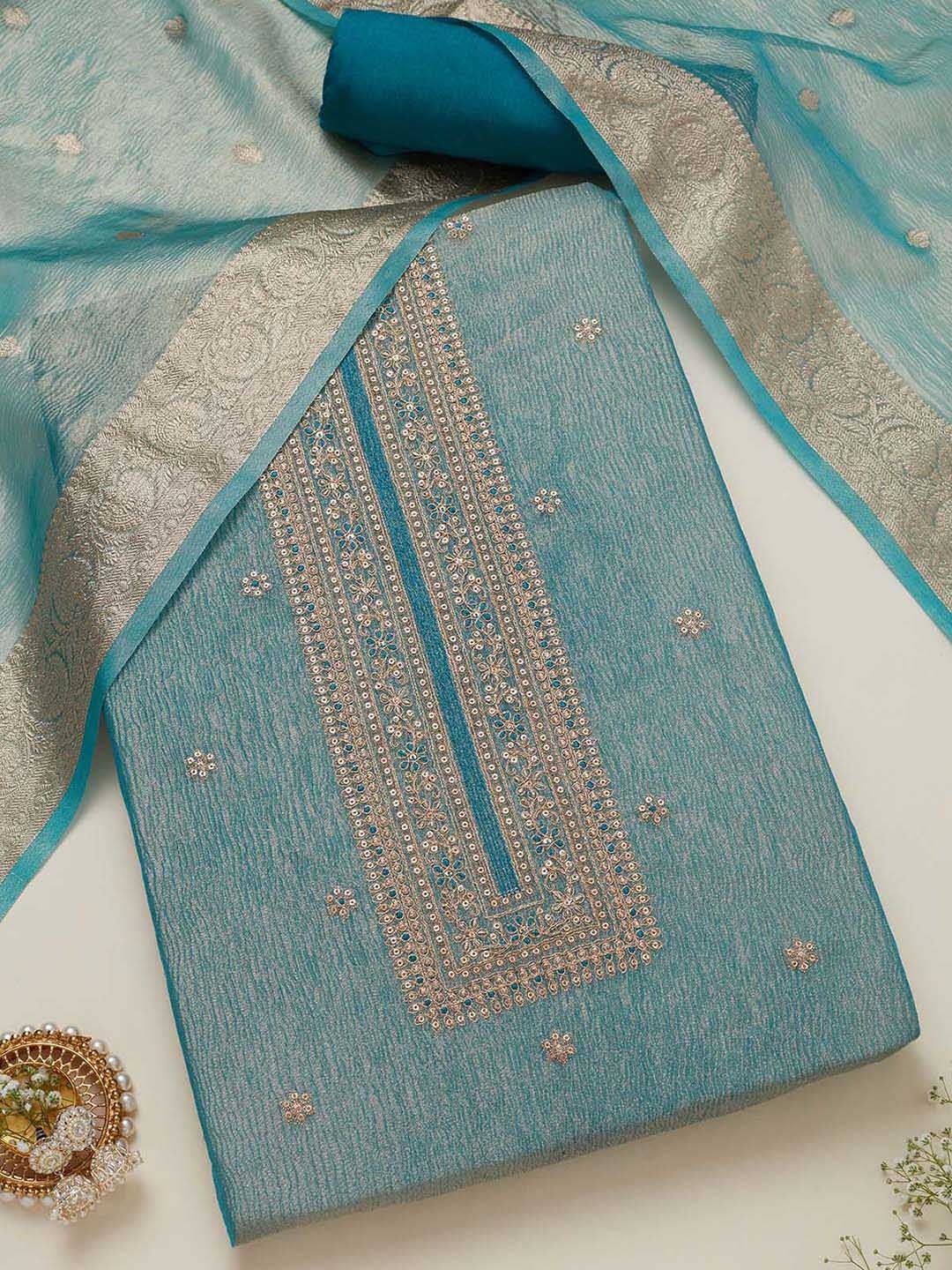 Soch Floral Embroidered Sequinned Unstitched Dress Material, Turquoise blue
Soch Floral Embroidered Sequinned Unstitched Dress Material, Turquoise blue