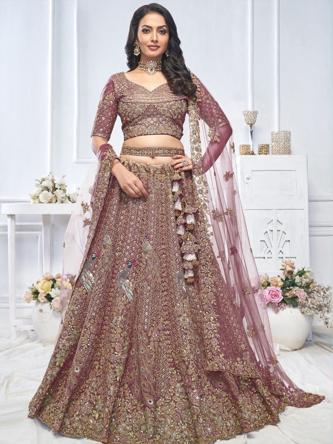 ODETTE Embroidered Net Sequinned Semi-Stitched Lehenga & Unstitched Blouse With Dupatta, Purple
ODETTE Embroidered Net Sequinned Semi-Stitched Lehenga & Unstitched Blouse With Dupatta, Purple