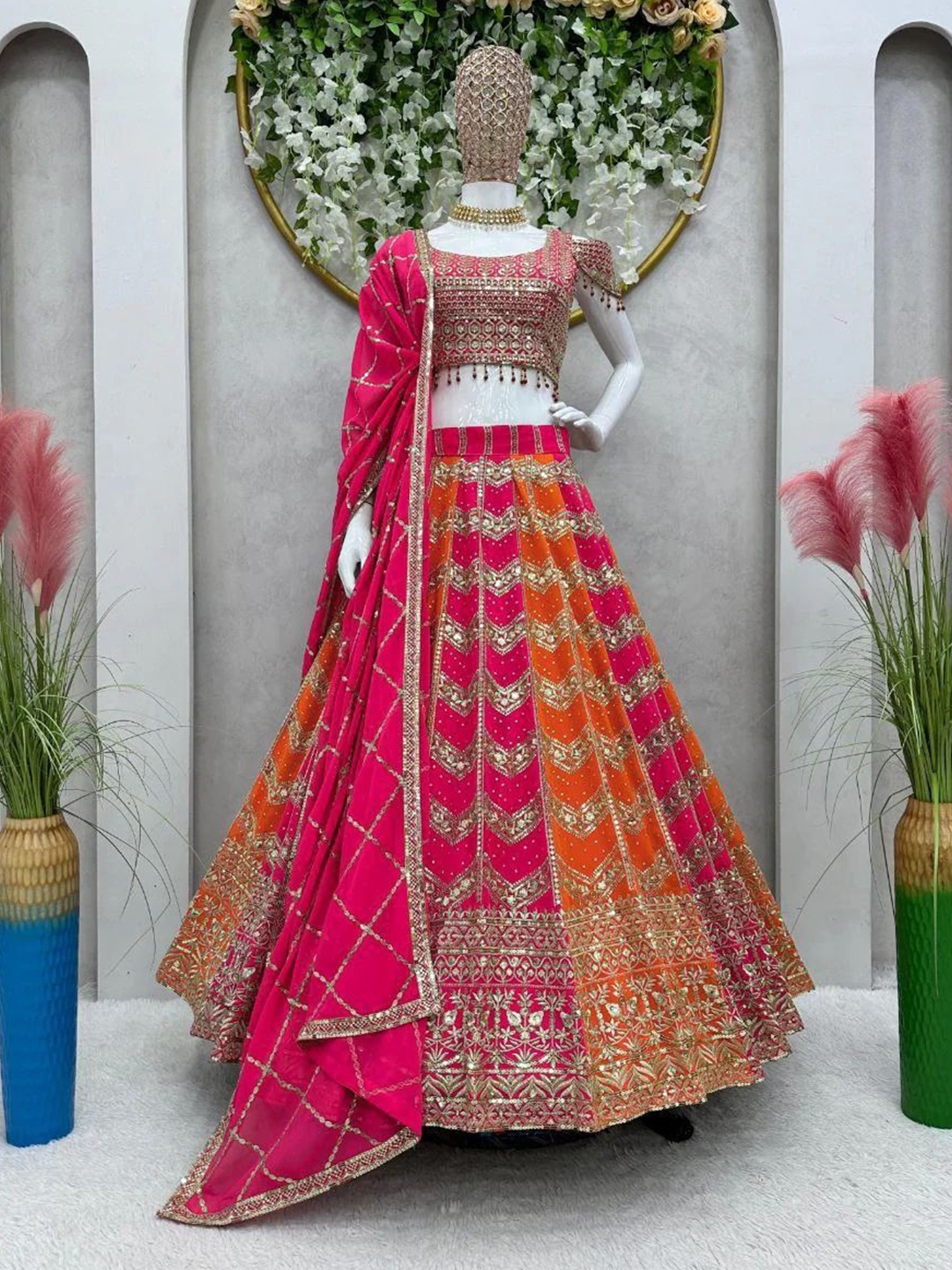 VILLE FASHION Embroidered Sequinned Semi-Stitched Lehenga & Unstitched Blouse With Dupatta, Pink
VILLE FASHION Embroidered Sequinned Semi-Stitched Lehenga & Unstitched Blouse With Dupatta, Pink