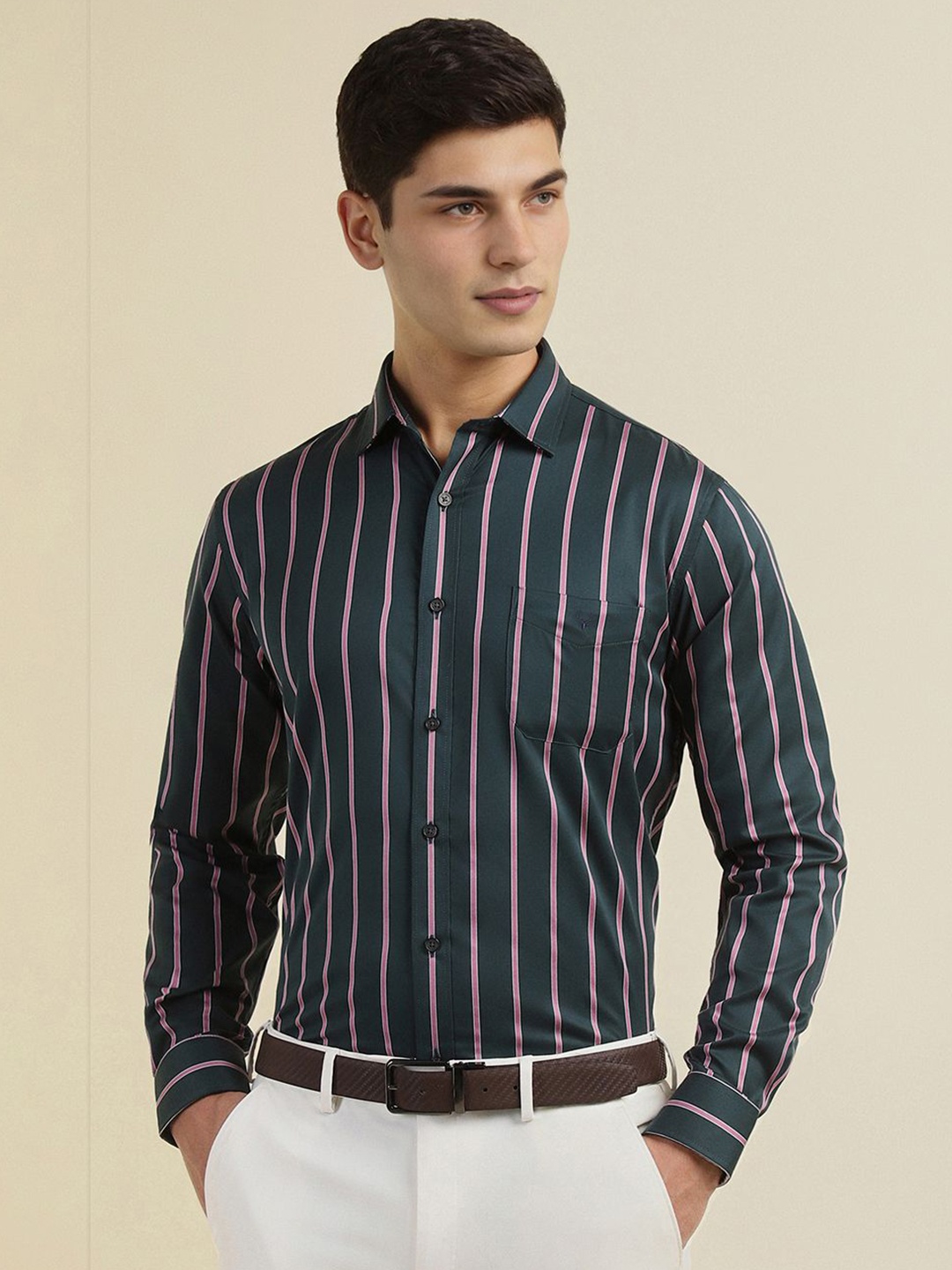 Allen Solly Men Slim Fit Spread Collar Vertical Striped Cotton Formal Shirt, Green
Allen Solly Men Slim Fit Spread Collar Vertical Striped Cotton Formal Shirt, Green