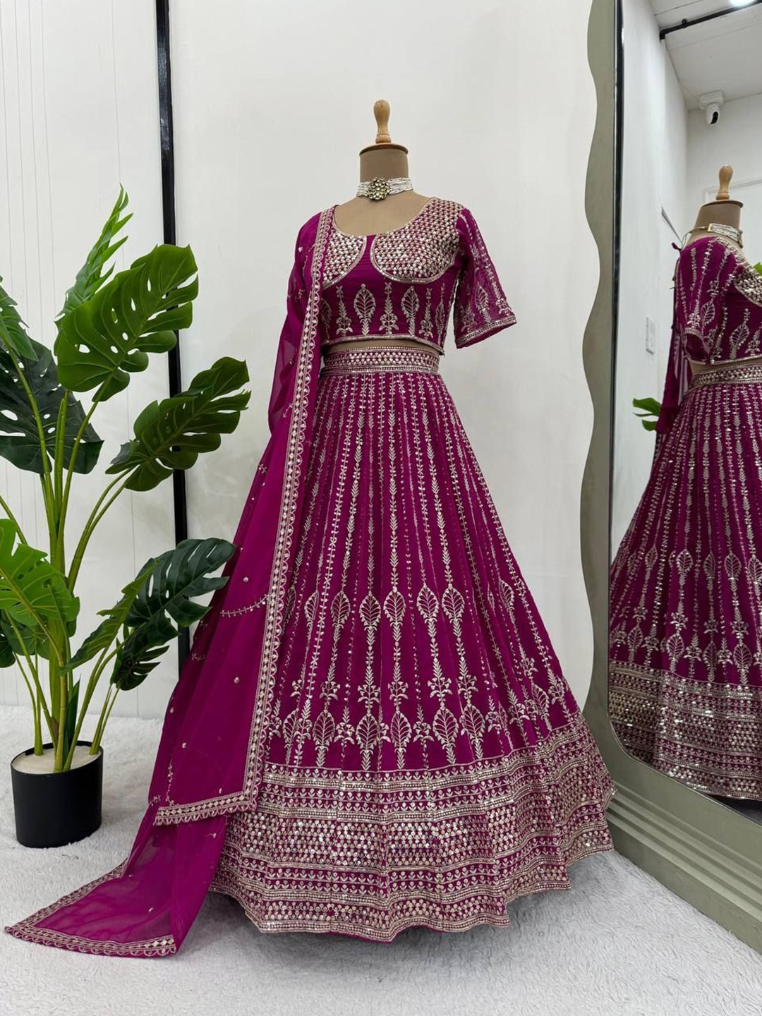 VILLE FASHION Embroidered Sequinned Semi-Stitched Lehenga & Unstitched Blouse With Dupatta, Magenta
VILLE FASHION Embroidered Sequinned Semi-Stitched Lehenga & Unstitched Blouse With Dupatta, Magenta