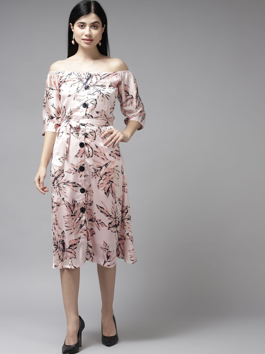 BAESD Floral Print Off-Shoulder Puff Sleeve Georgette Fit & Flare Midi Dress, Pink
BAESD Floral Print Off-Shoulder Puff Sleeve Georgette Fit & Flare Midi Dress, Pink