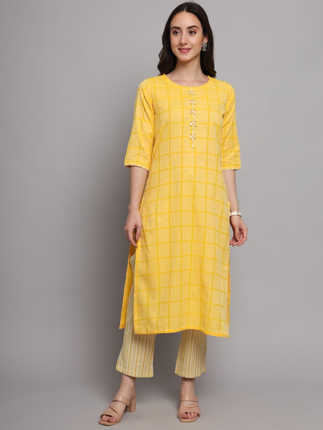 INVAGA FASHION Geometric Woven Design Mirror Work Pure Cotton Straight Kurta With Trouser, Yellow
INVAGA FASHION Geometric Woven Design Mirror Work Pure Cotton Straight Kurta With Trouser, Yellow