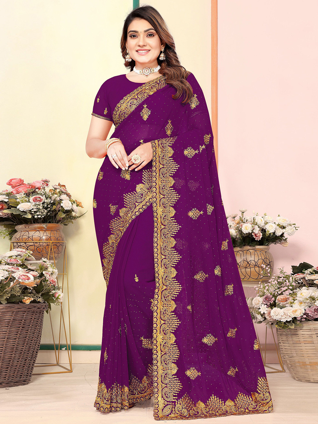 KHRITI FAB Floral Embroidered Pure Georgette Saree, Purple
KHRITI FAB Floral Embroidered Pure Georgette Saree, Purple
